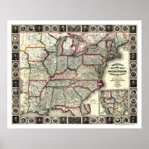 Phelps United States kartlägger 1852 Poster