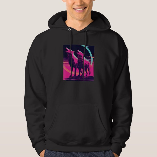 Phenomenal Howling Wolves Wolf Pack Retro Awesomen Hoodie (Framsida)