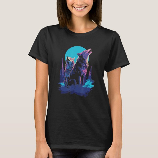 Phenomenal Howling Wolves Wolf Pack Retro Awesomen T Shirt (Framsida)