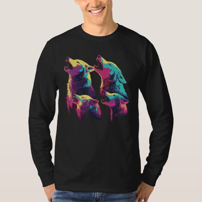 Phenomenal Howling Wolves Wolf Pack Retro Awesomen T Shirt (Framsida)