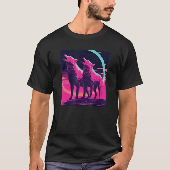 Phenomenal Howling Wolves Wolf Pack Retro Awesomen T Shirt (Framsida)