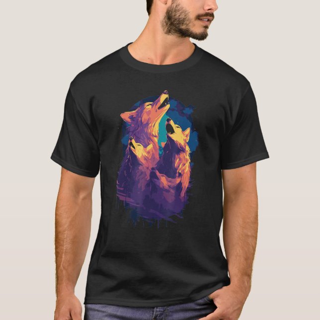 Phenomenal Howling Wolves Wolf Pack Retro Awesomen T Shirt (Framsida)