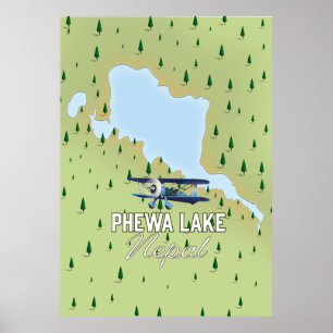 Phewa Sjö Nepal resa karta Poster