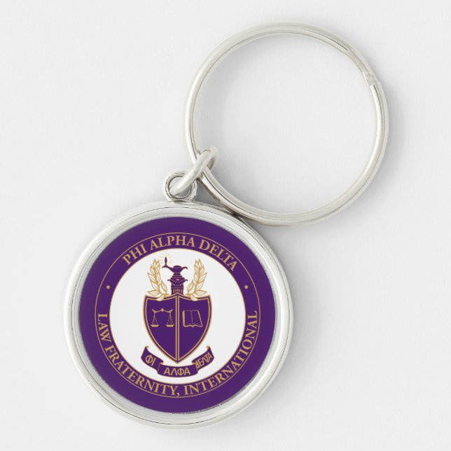 Phi Alpha Delta-logotyp Rund Silverfärgad Nyckelring (Framsidan)