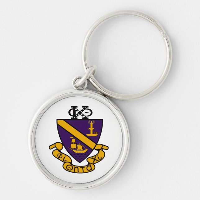 Phi Chi Theta | Färg Crest Rund Silverfärgad Nyckelring (Framsidan)