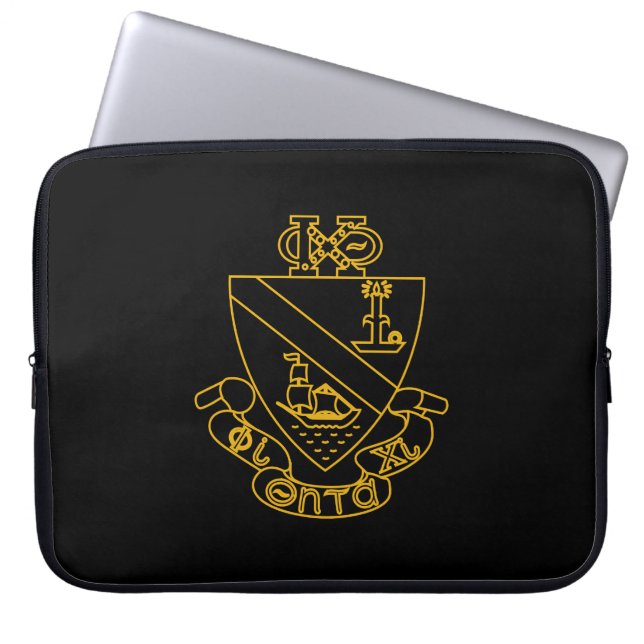 Phi Chi Theta-vapen | Guld och svart Laptop Fodral (Framsidan)