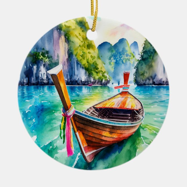 Phi Phi Island Krabi Longboat Thailand Julgransprydnad Keramik (Framsidan)