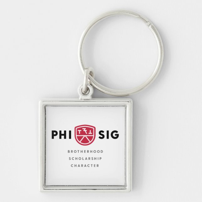 Phi Sigma Kappa Principer Fyrkantig Silverfärgad Nyckelring (Framsidan)