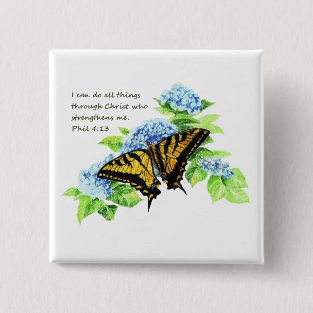 Phil 4:13 inspirerande bibelskriptmotivation knapp (Framsida)