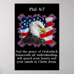 Phil 4:7 med en örfil framför amerikanska flagga poster