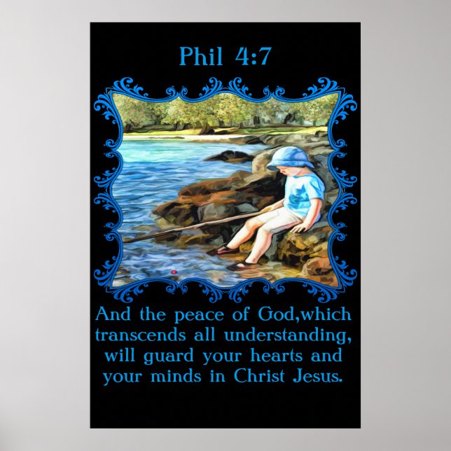 Phil 4:7 Pojke fiskade i floden. Poster (Framsidan)