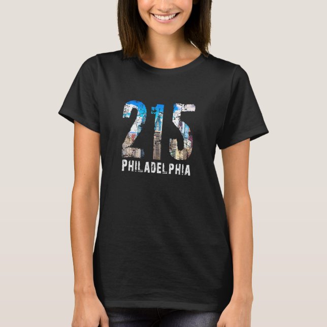 Philadelphia 215 Philly 215 Skyline Area Code T Shirt (Framsida)