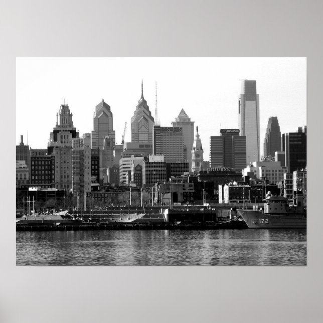 Philadelphia Black & White Skyline Print Poster (Framsidan)