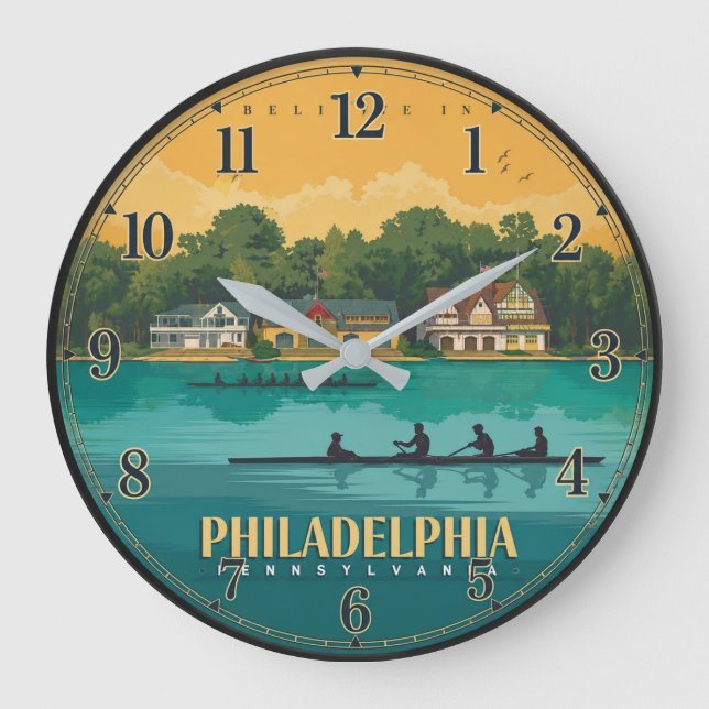 Philadelphia Boathouse Row Schuylkill River Rowing Stor Klocka (Framsida)