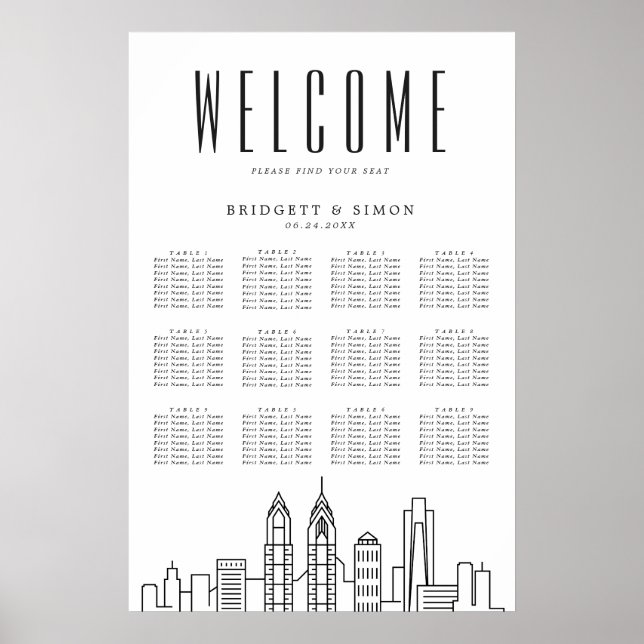 Philadelphia Bröllop | 12 Bord-sätesdiagram Poster (Framsidan)
