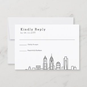 Philadelphia Bröllop Stylized Skyline OSA Kort
