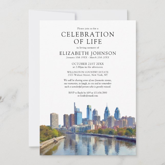 Philadelphia Celebration Of Life Begravning Minnes Inbjudningar (Framsida)