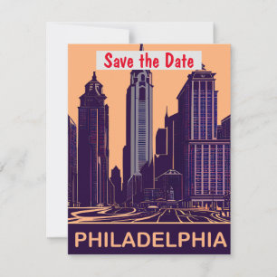 Philadelphia City Hall Lila Bröllopsinbjudan Spara Datumet