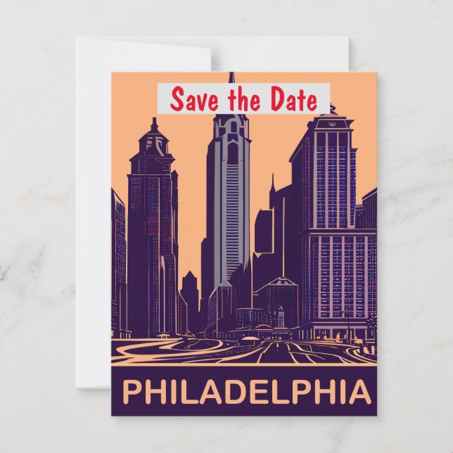 Philadelphia City Hall Lila Bröllopsinbjudan Spara Datumet (Framsida)