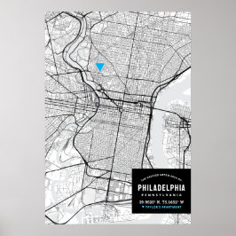 Philadelphia City Karta + markera din plats Poster