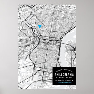 Philadelphia City Karta + markera din plats Poster