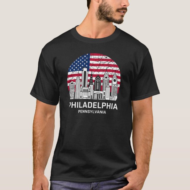 Philadelphia City Pennsylvania Flag T Shirt (Framsida)