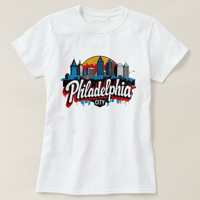 Philadelphia City Pennsylvania USA retro skyline T Shirt (Design framsida)