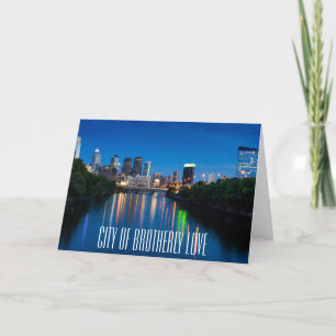 Philadelphia City Skyline vid natthälsningskort Kort