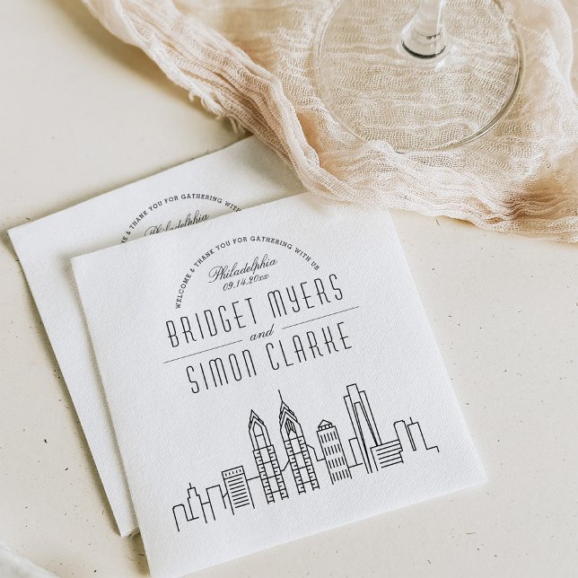 Philadelphia Deco Skyline | Bröllop Event Napkins Pappersservett (Skapare uppladdad)