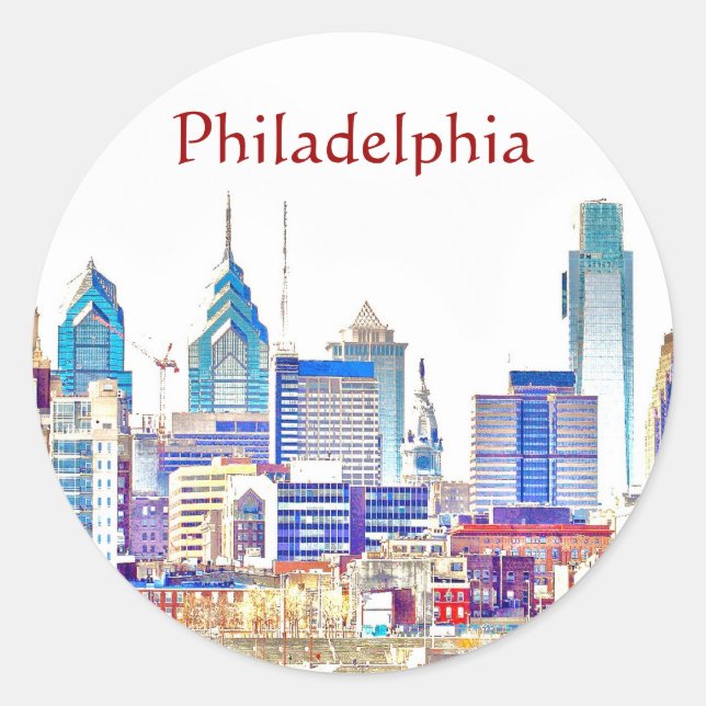 Philadelphia Färg Sketch Sticker Runt Klistermärke (Framsida)