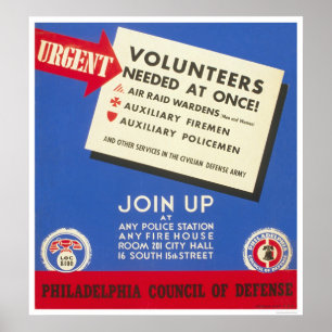 Philadelphia försvar - behövda volontärer - WPA Poster