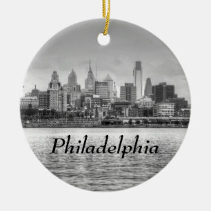 Philadelphia horisont i svartvitt julgransprydnad keramik