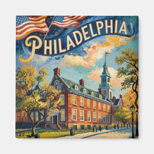Philadelphia Independence Hall Van Gogh Painting Magnet (Framsidan)