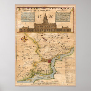 Philadelphia Karta 1750-repliken Poster