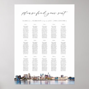 PHILADELPHIA målade Skyline Bröllop sittplatsplan Poster