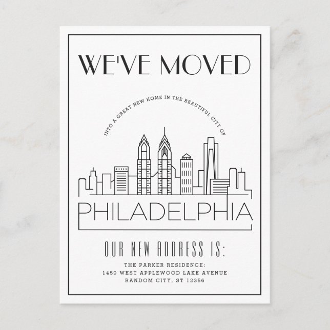 Philadelphia Modern Deco | Ny adress Meddelande Vykort (Framsida)