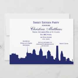 Philadelphia Navy Skyline Silhouette Sweet 16 Inbjudningar