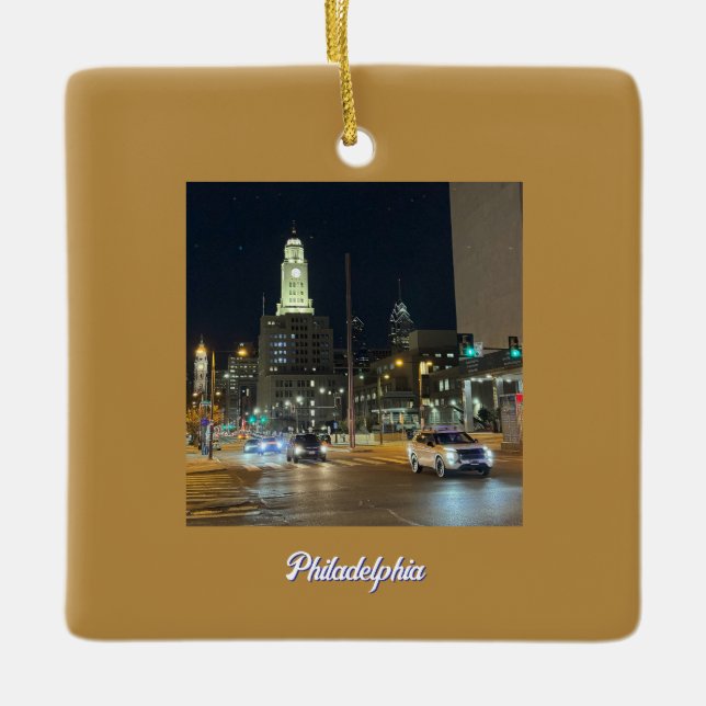 Philadelphia Night Photo Ornament (Framsida)