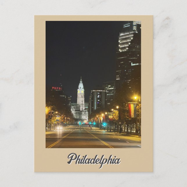 Philadelphia på nattvykort vykort (Framsida)