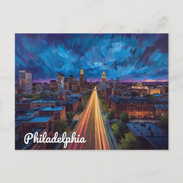 Philadelphia PA Night City View Vykort (Framsida)