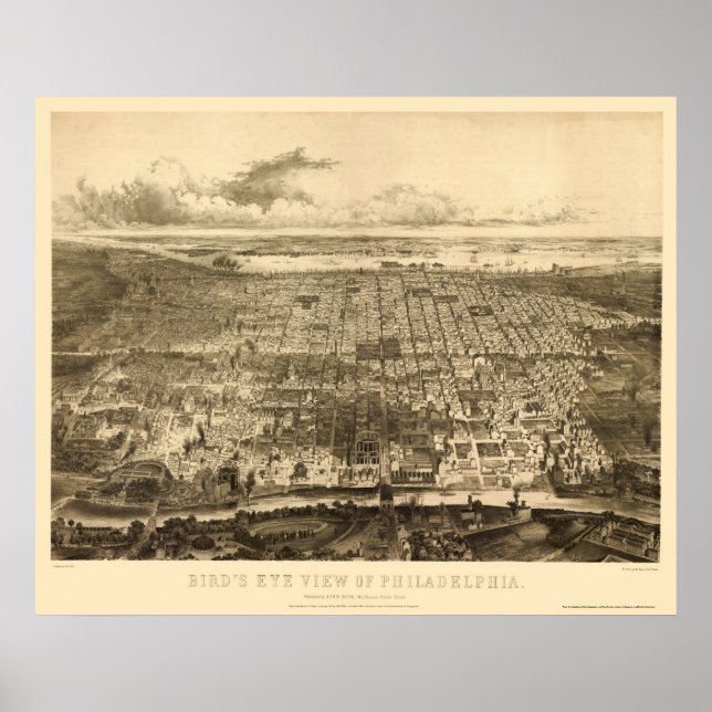 Philadelphia, PA Panoramic Karta - 1857 Poster (Framsidan)