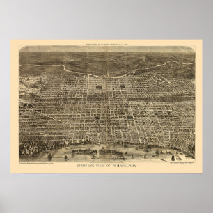 Philadelphia, PA Panoramic Karta - 1872 Poster