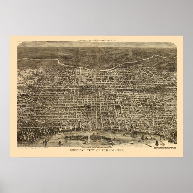Philadelphia, PA Panoramic Karta - 1872 Poster (Framsidan)