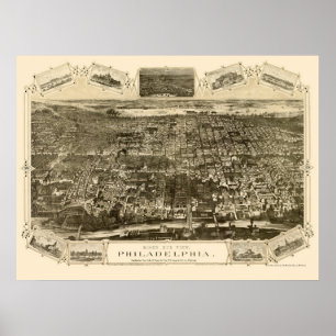 Philadelphia, PA Panoramic Karta - 1876 Poster