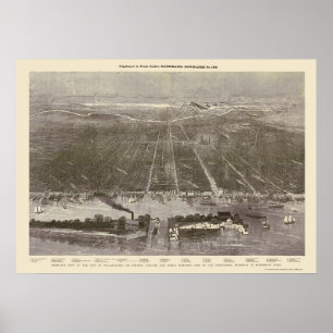 Philadelphia, PA Panoramic Karta - 1876 Poster