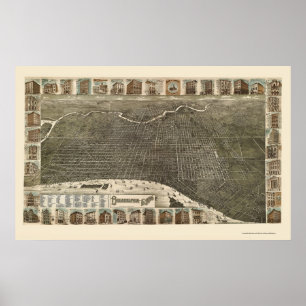 Philadelphia, PA Panoramic Karta - 1886 Poster