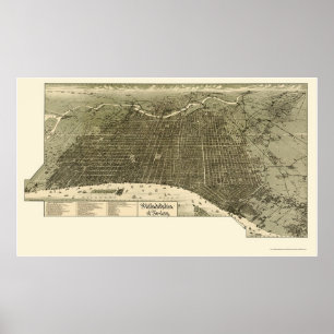 Philadelphia, PA Panoramic Karta - 1887 Poster