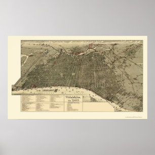 Philadelphia, PA Panoramic Karta - 1888 Poster