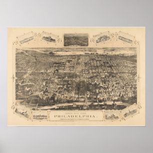 Philadelphia PA Panoramic Karta DIGITALLY REMASTER Poster