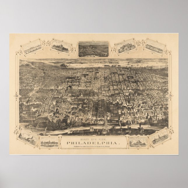 Philadelphia PA Panoramic Karta DIGITALLY REMASTER Poster (Framsidan)
